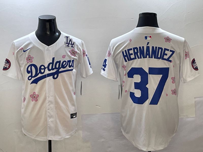Men Los Angeles Dodgers #37 Hernandez White Sakura Edition 2025 Nike MLB Jersey style 8->los angeles dodgers->MLB Jersey